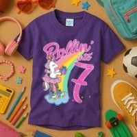 Rollin' Into 7 Skating Unicorn Birthday Kids T-Shirt thumb 3
