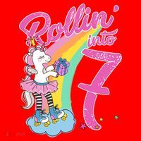 Rollin' Into 7 Skating Unicorn Birthday Santa Hat thumb 1