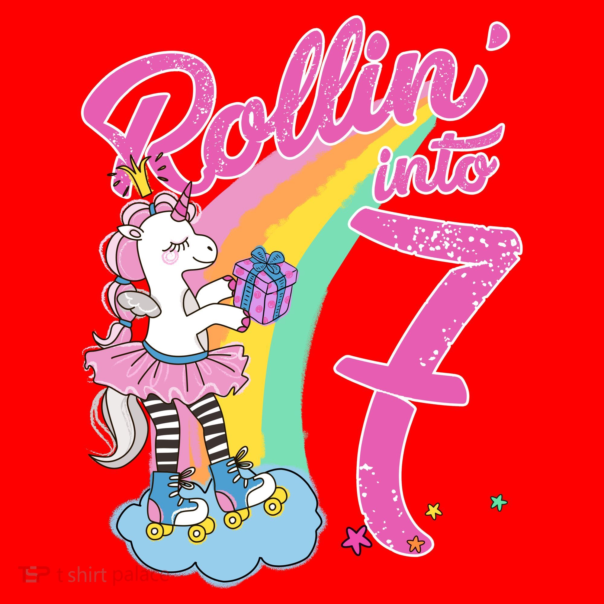 Rollin' Into 7 Skating Unicorn Birthday Santa Hat