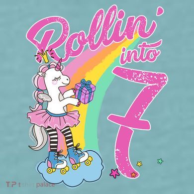 Rollin' Into 7 Skating Unicorn Birthday Sueded Cloud Jersey T-Shirt