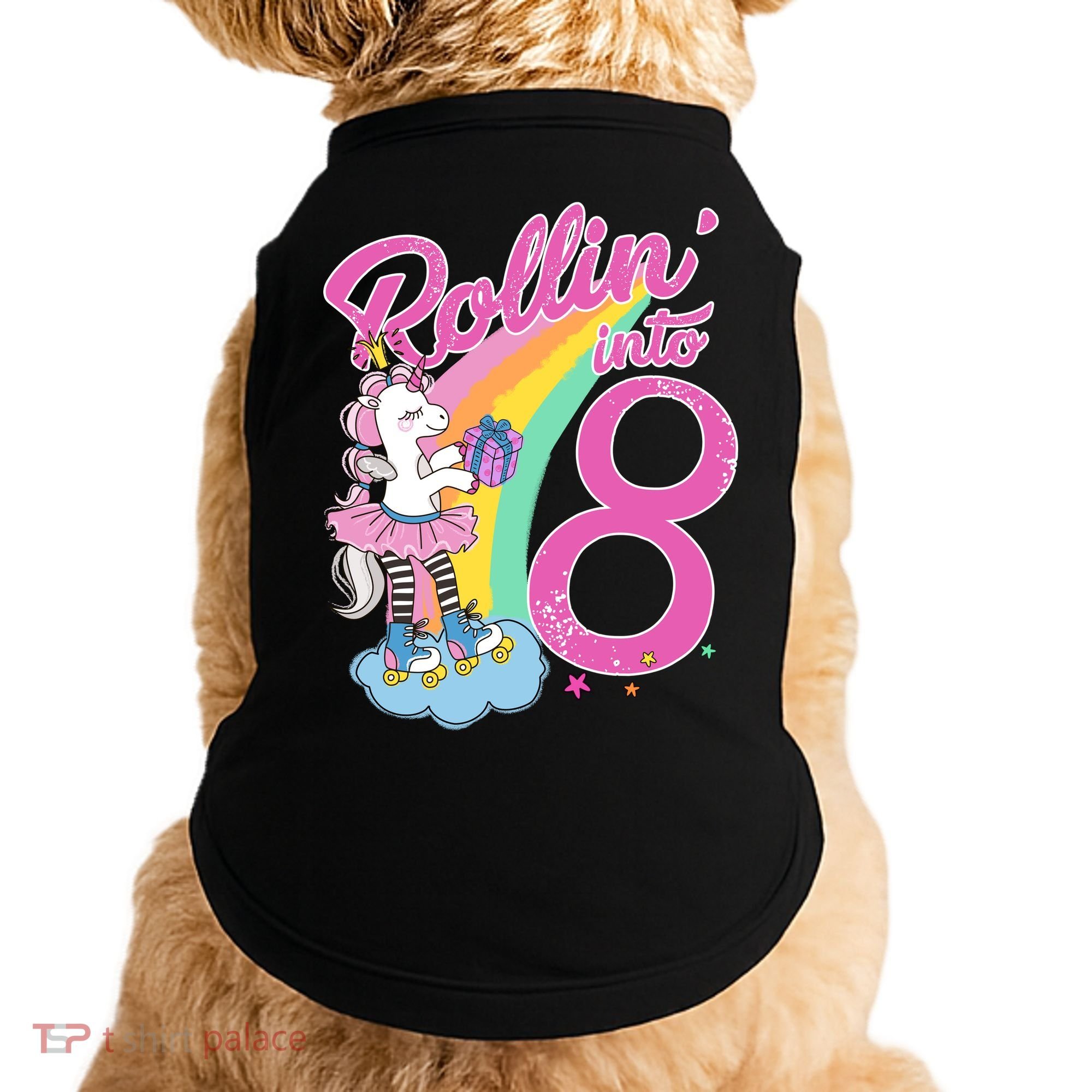 Rollin' Into 8 Skating Unicorn Birthday Doggie Tank