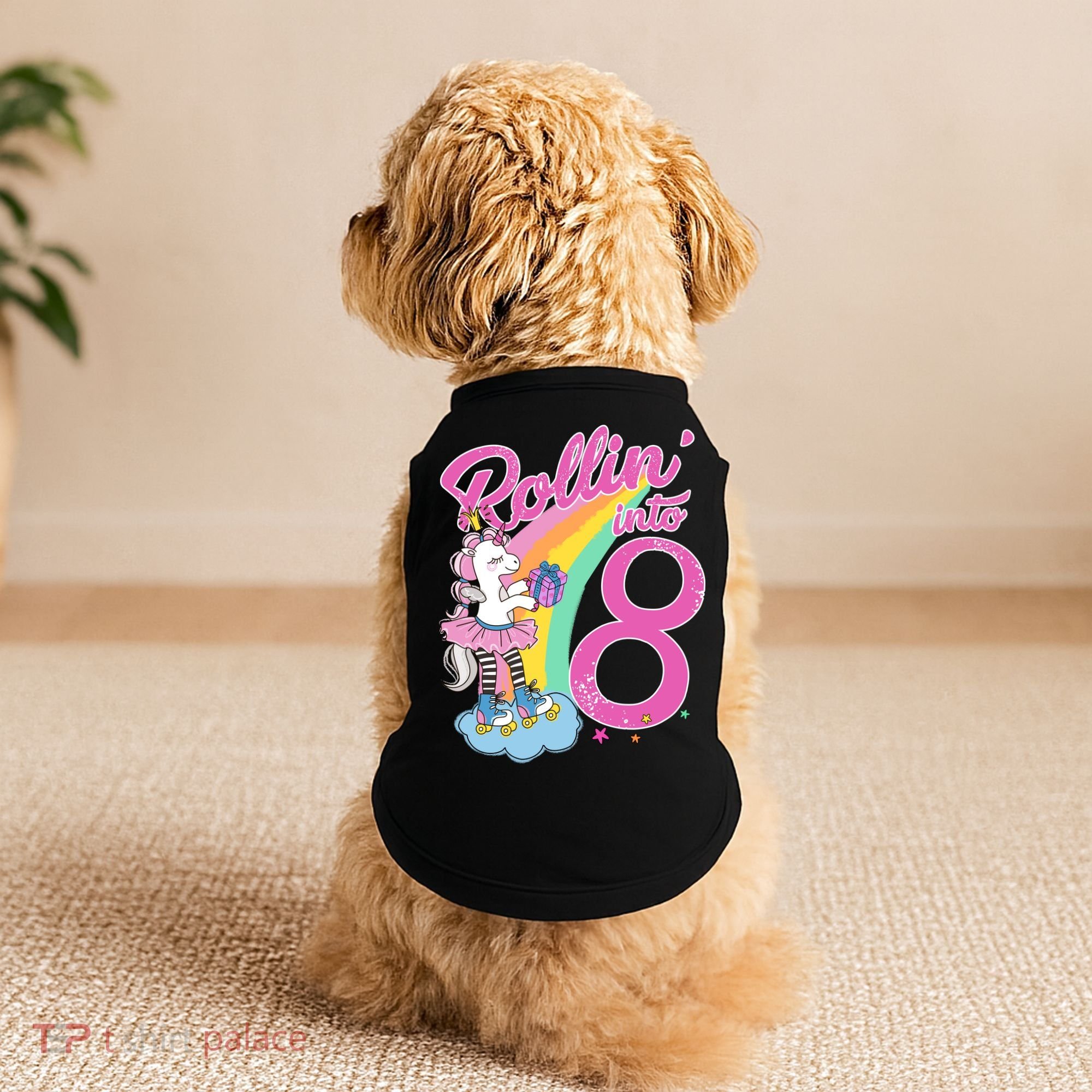 Rollin' Into 8 Skating Unicorn Birthday Doggie Tank