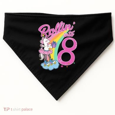 Rollin' Into 8 Skating Unicorn Birthday USA-Made Doggie Bandana