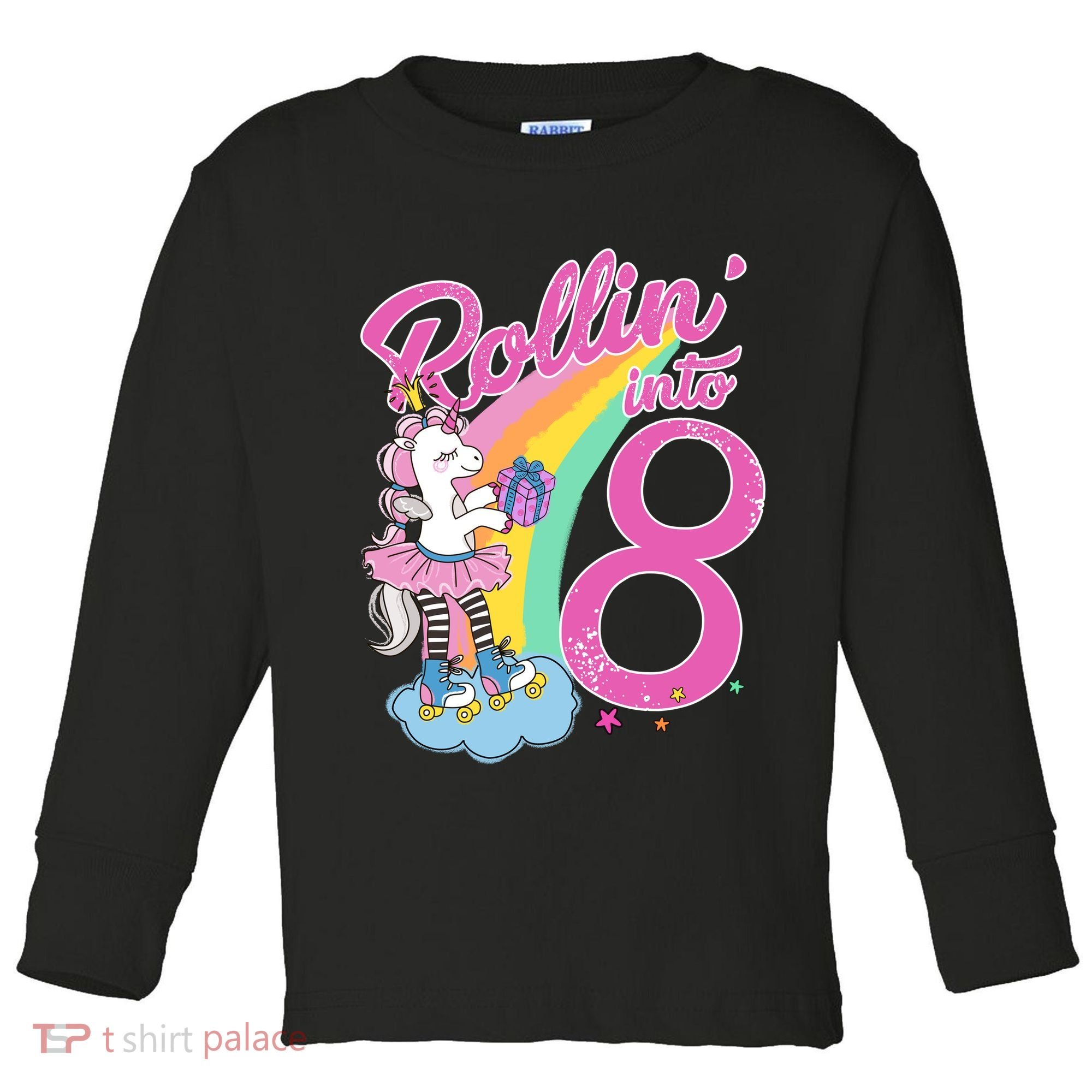 Rollin' Into 8 Skating Unicorn Birthday Toddler Long Sleeve Shirt