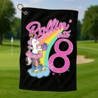 Rollin' Into 8 Skating Unicorn Birthday Golf Towel thumb 1