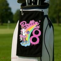 Rollin' Into 8 Skating Unicorn Birthday Golf Towel thumb 2