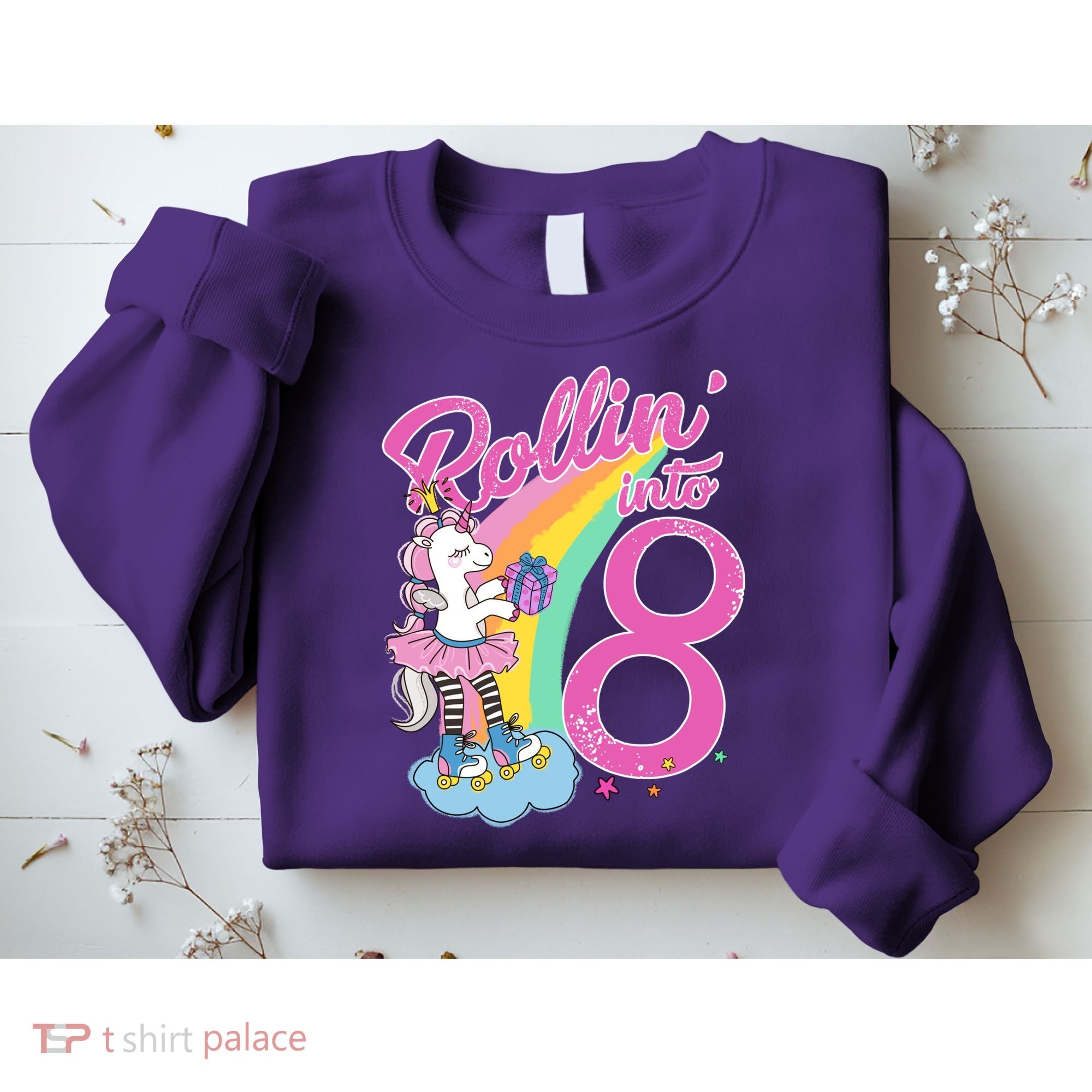 Rollin' Into 8 Skating Unicorn Birthday Sweatshirt