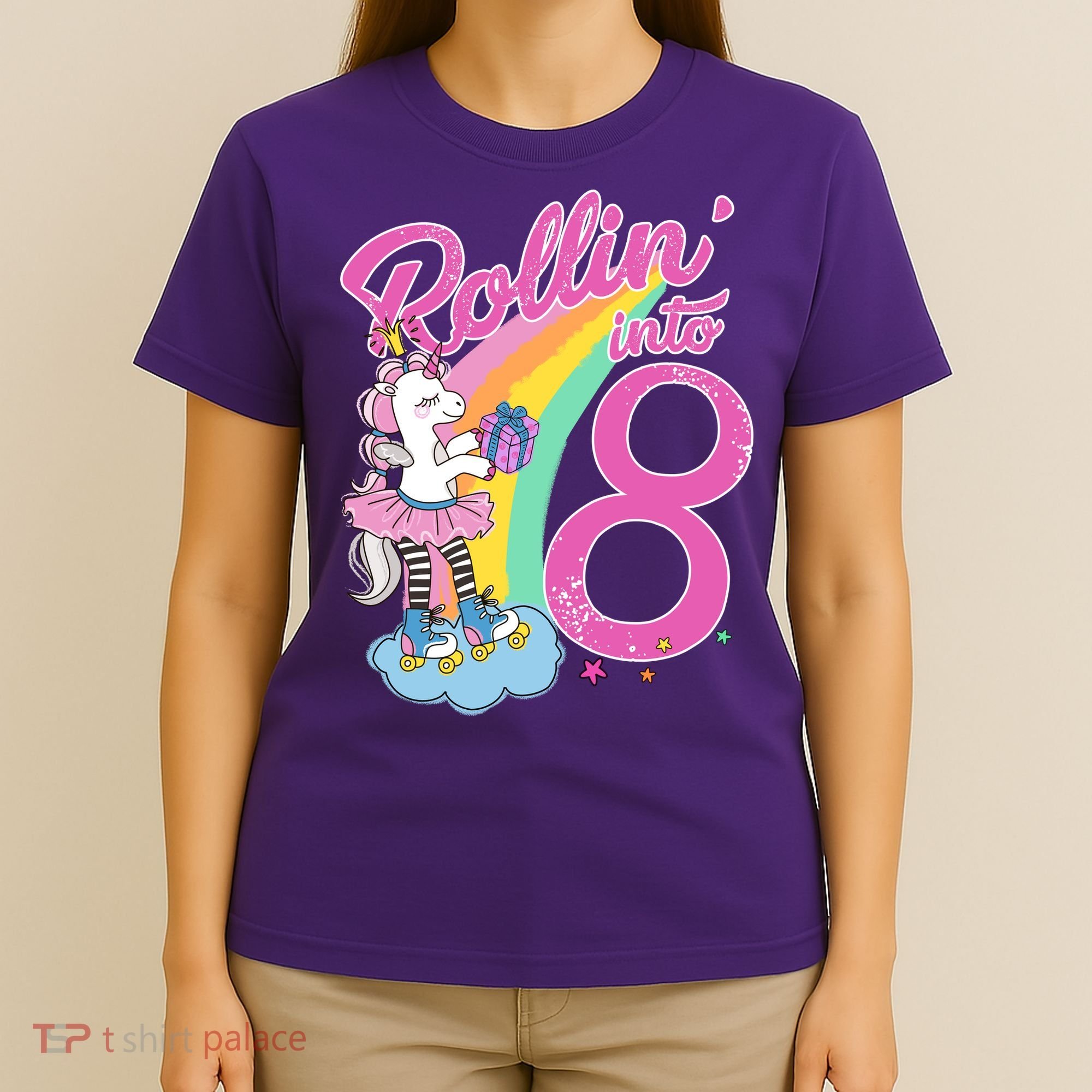 Rollin' Into 8 Skating Unicorn Birthday T-Shirt