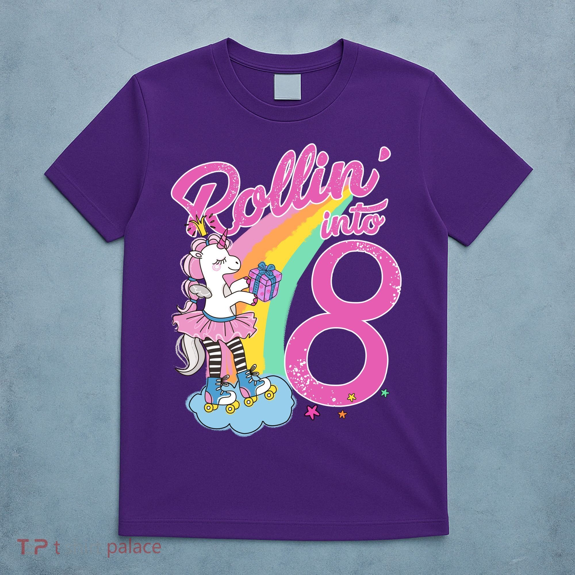 Rollin' Into 8 Skating Unicorn Birthday T-Shirt