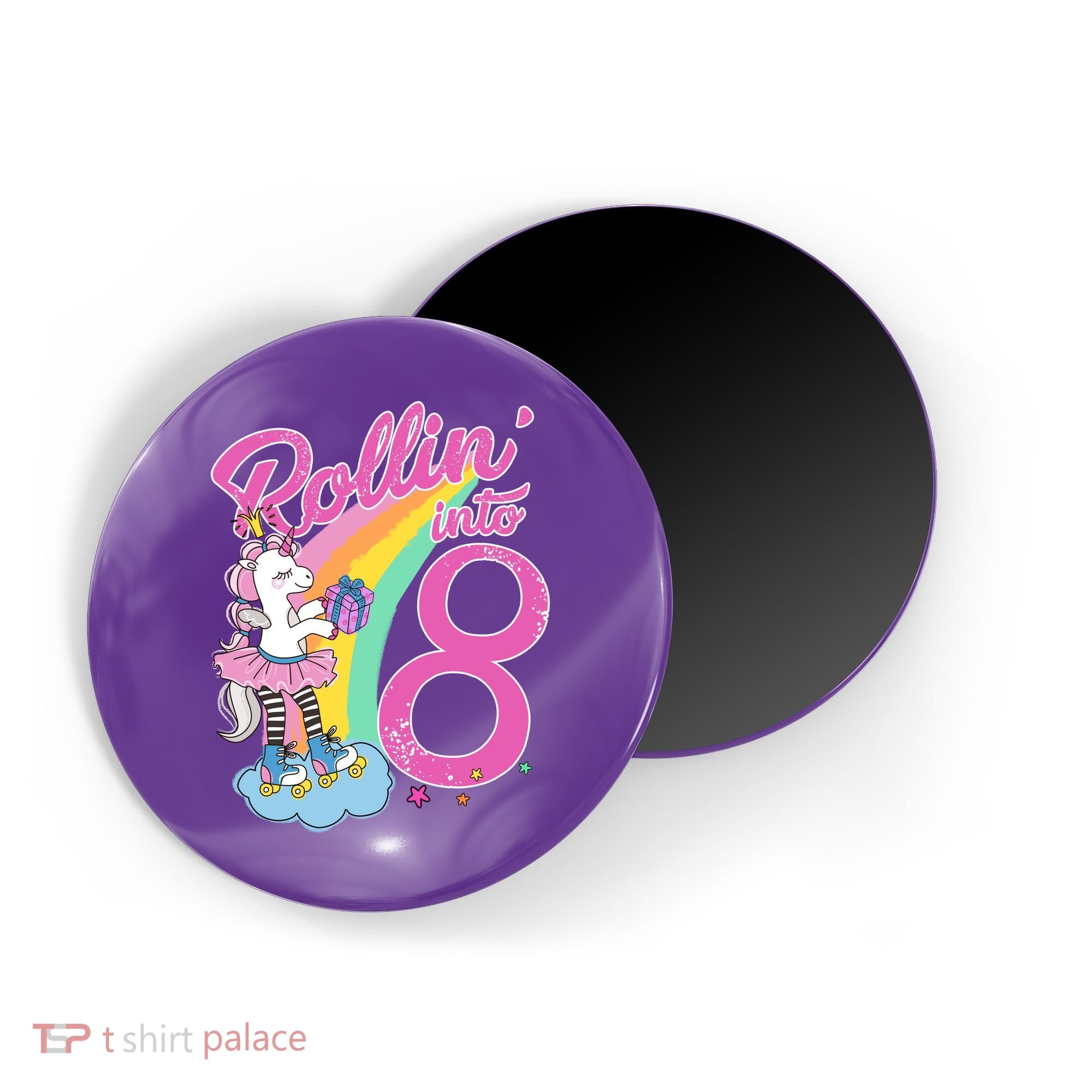 Rollin' Into 8 Skating Unicorn Birthday Magnet