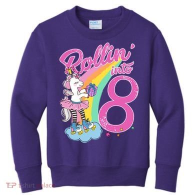 Rollin' Into 8 Skating Unicorn Birthday Kids Sweatshirt