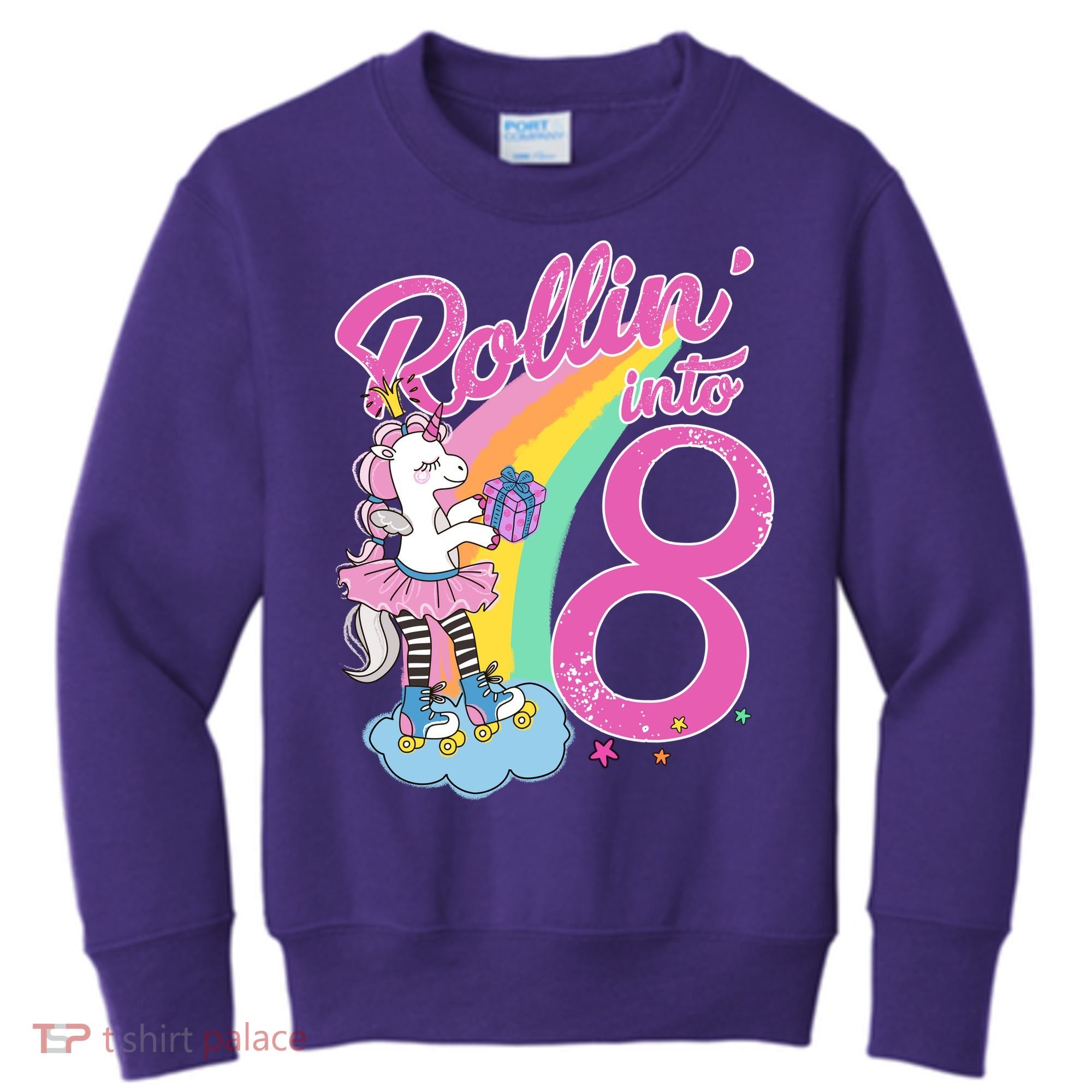 Rollin' Into 8 Skating Unicorn Birthday Kids Sweatshirt