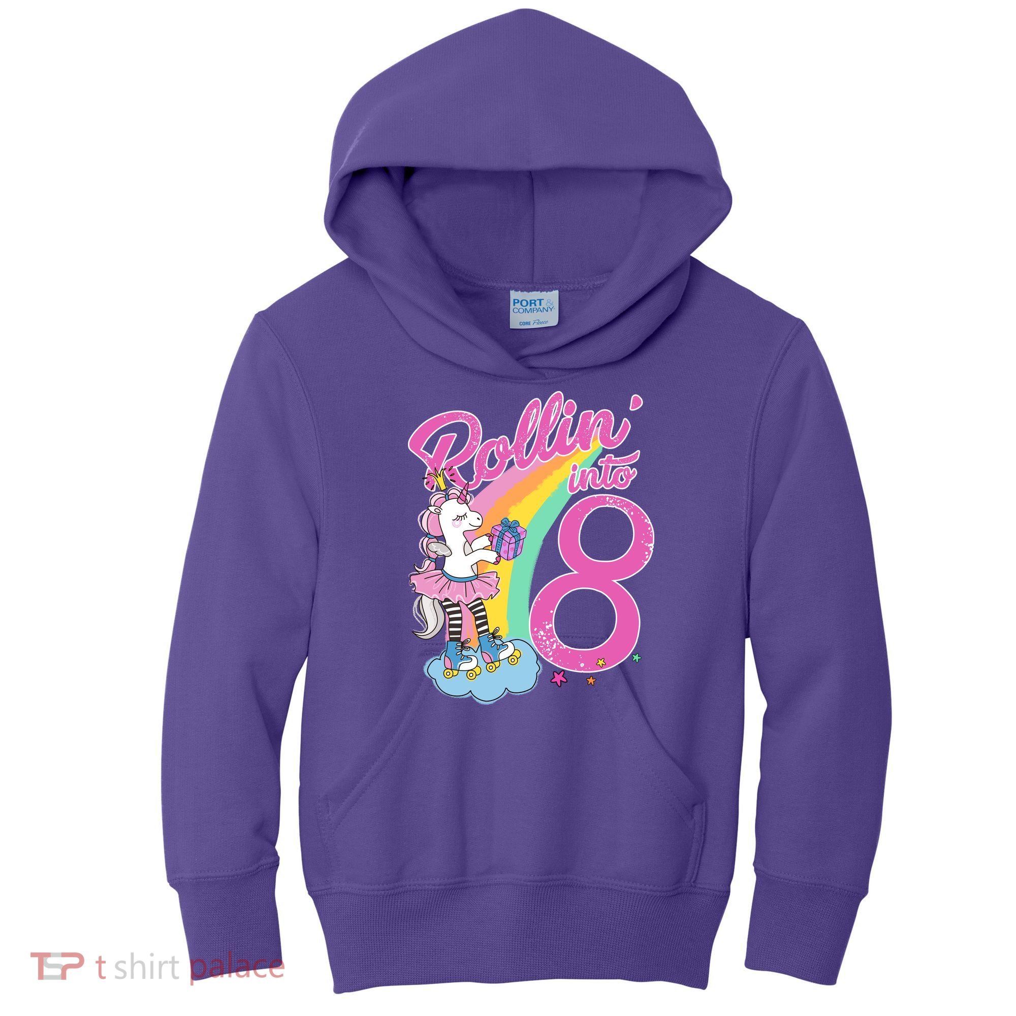 Rollin' Into 8 Skating Unicorn Birthday Kids Hoodie