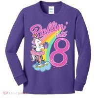 Rollin' Into 8 Skating Unicorn Birthday Kids Long Sleeve Shirt thumb 0