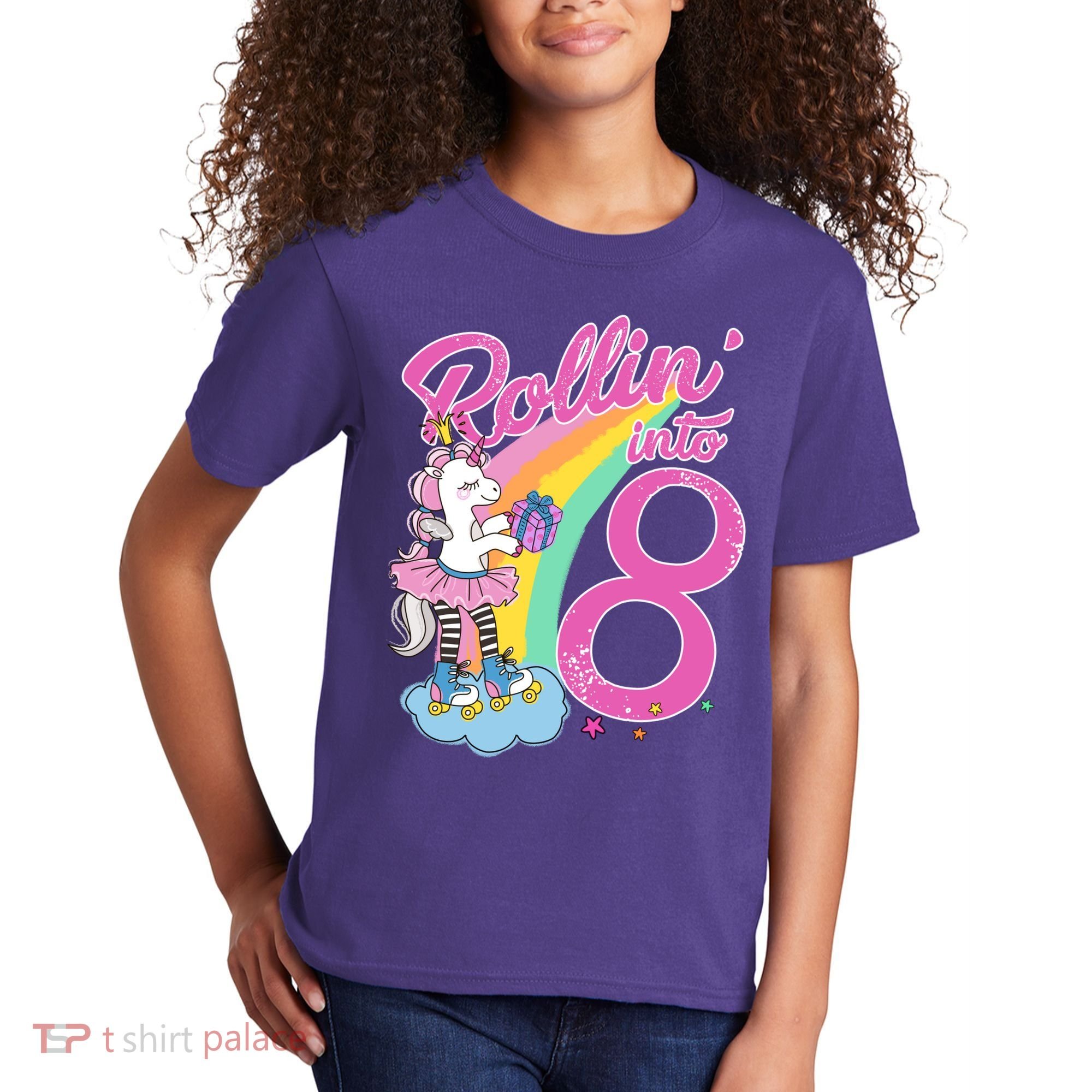 Rollin' Into 8 Skating Unicorn Birthday Kids T-Shirt