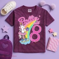 Rollin' Into 8 Skating Unicorn Birthday Kids Tie-Dye T-Shirt thumb 2