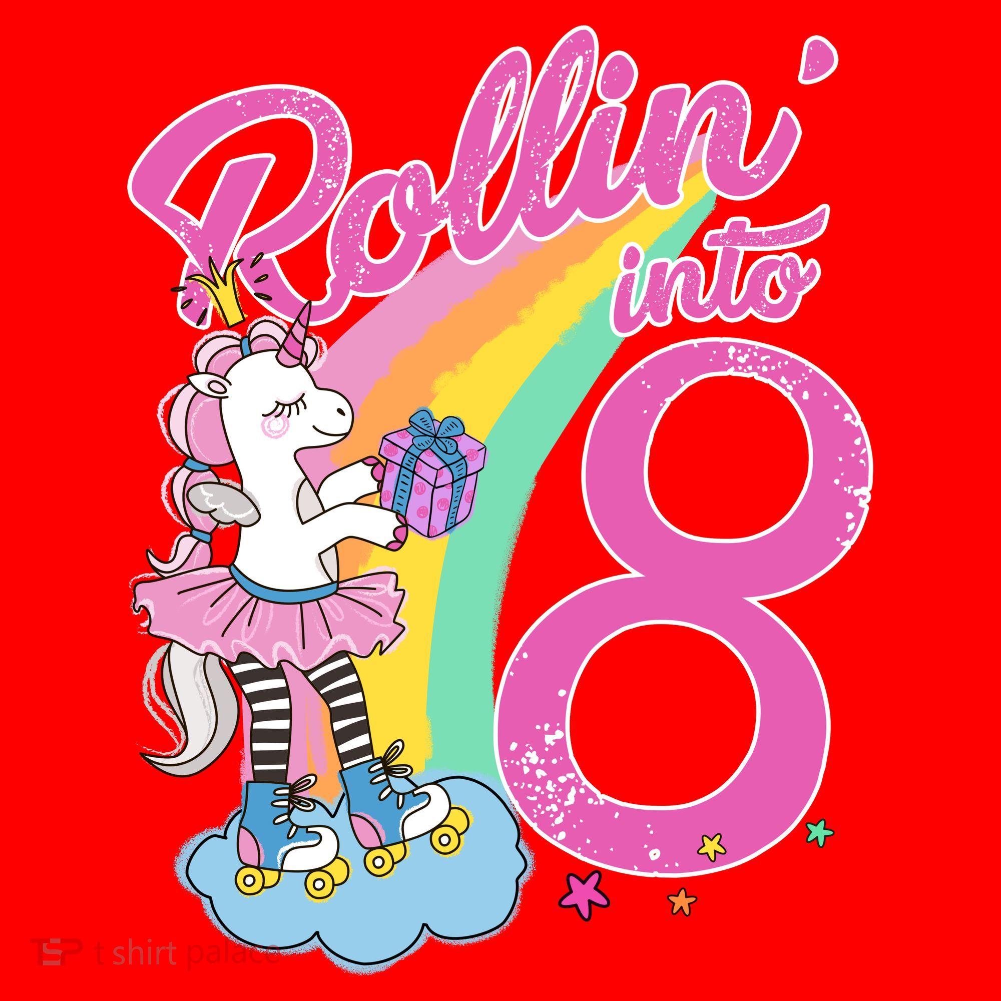 Rollin' Into 8 Skating Unicorn Birthday Santa Hat