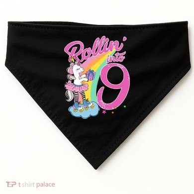 Rollin' Into 9 Skating Unicorn Birthday USA-Made Doggie Bandana