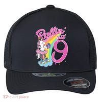 Rollin' Into 9 Skating Unicorn Birthday Flexfit Unipanel Trucker Cap thumb 0