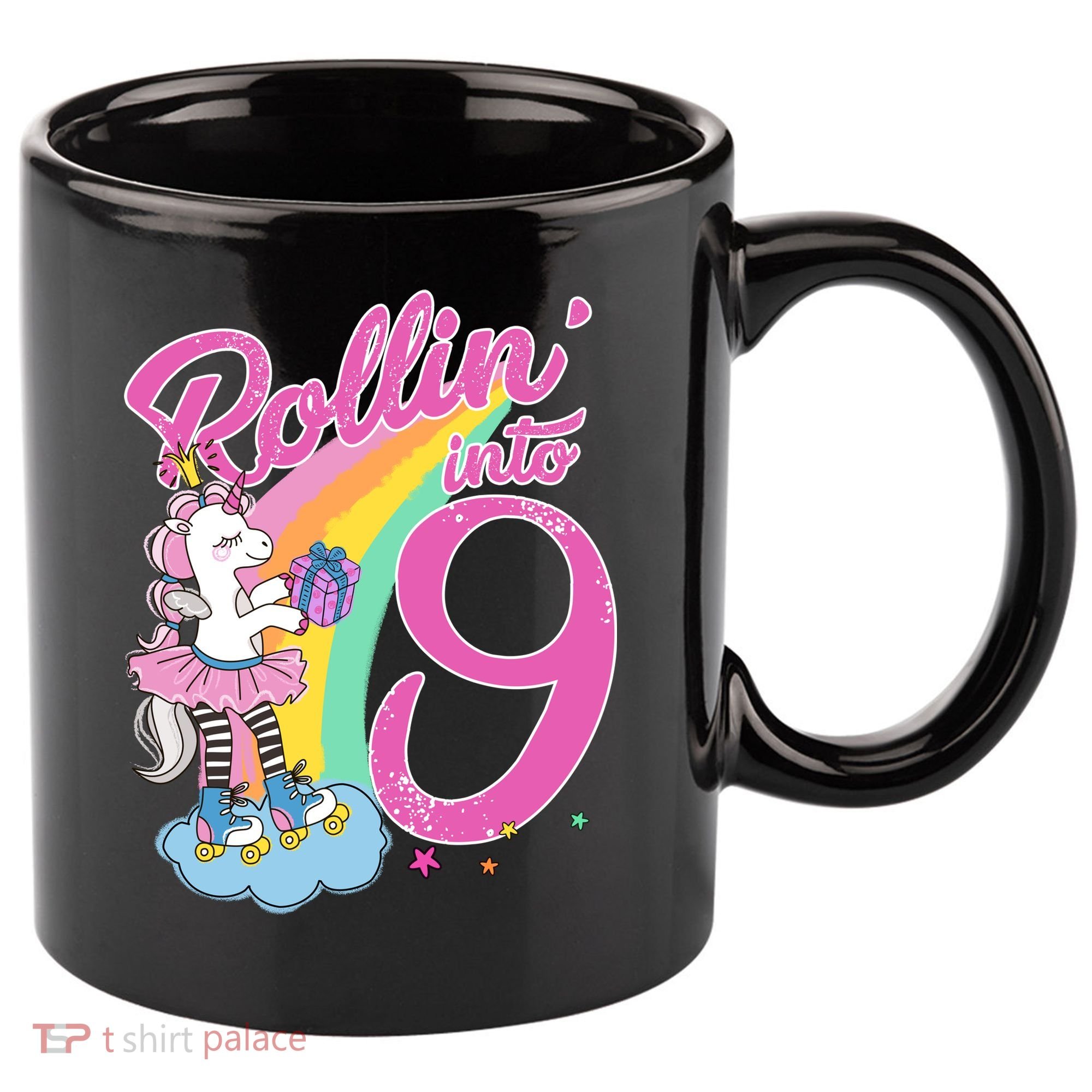 Rollin' Into 9 Skating Unicorn Birthday 11oz C Handle Ceramic Mug