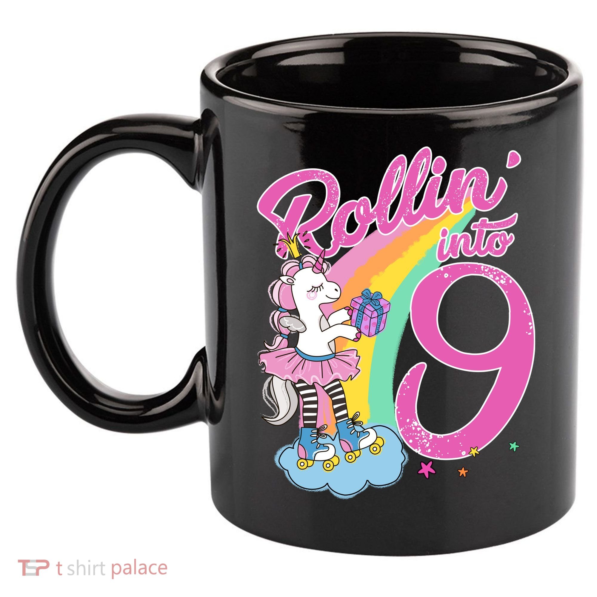 Rollin' Into 9 Skating Unicorn Birthday 11oz C Handle Ceramic Mug