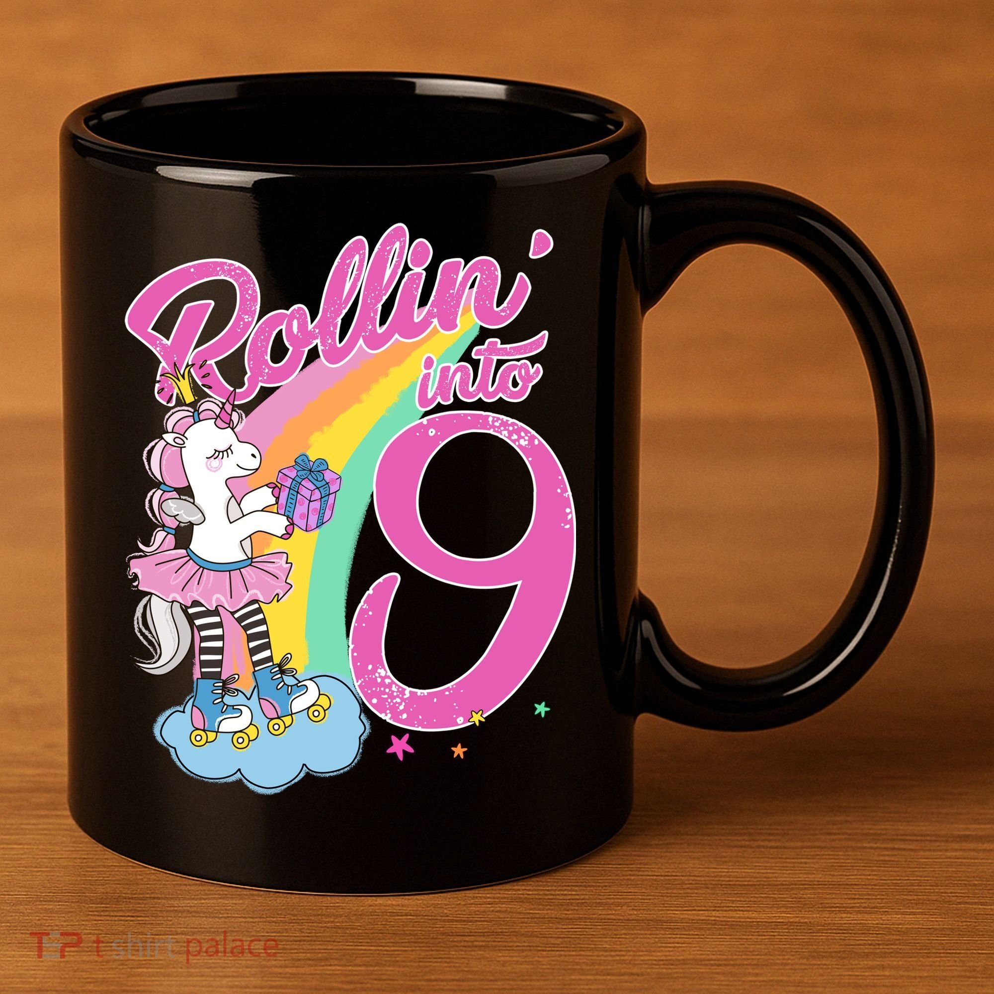 Rollin' Into 9 Skating Unicorn Birthday 11oz C Handle Ceramic Mug