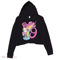 Rollin' Into 9 Skating Unicorn Birthday Crop Fleece Hoodie thumb 0