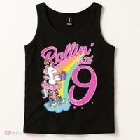 Rollin' Into 9 Skating Unicorn Birthday Tank Top thumb 2