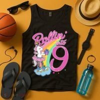 Rollin' Into 9 Skating Unicorn Birthday Tank Top thumb 4
