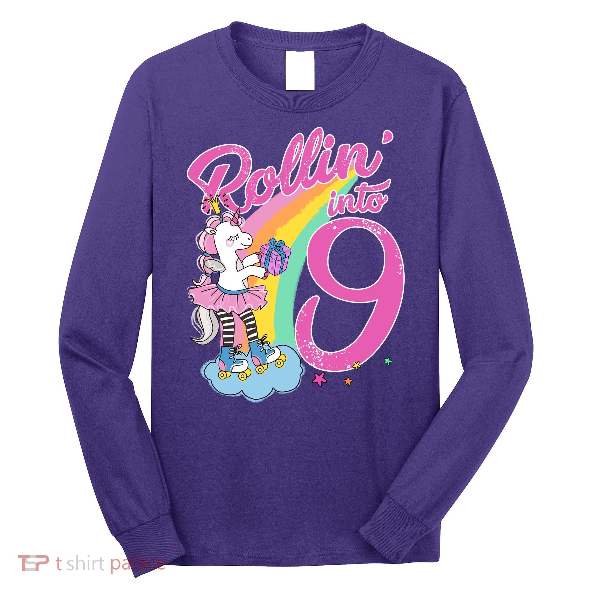 Rollin' Into 9 Skating Unicorn Birthday Long Sleeve Shirt