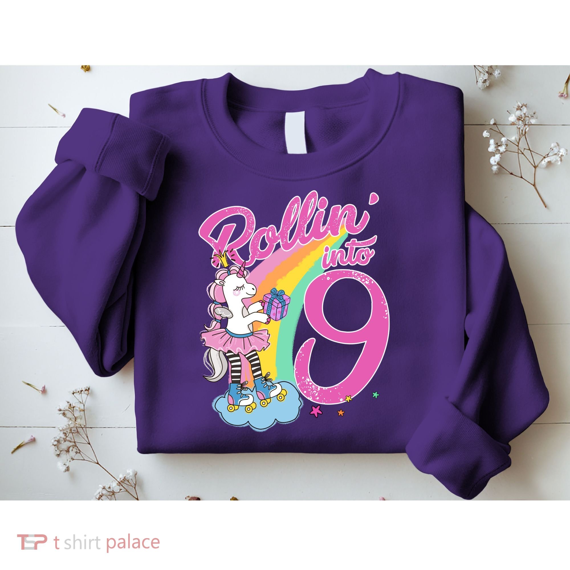 Rollin' Into 9 Skating Unicorn Birthday Sweatshirt