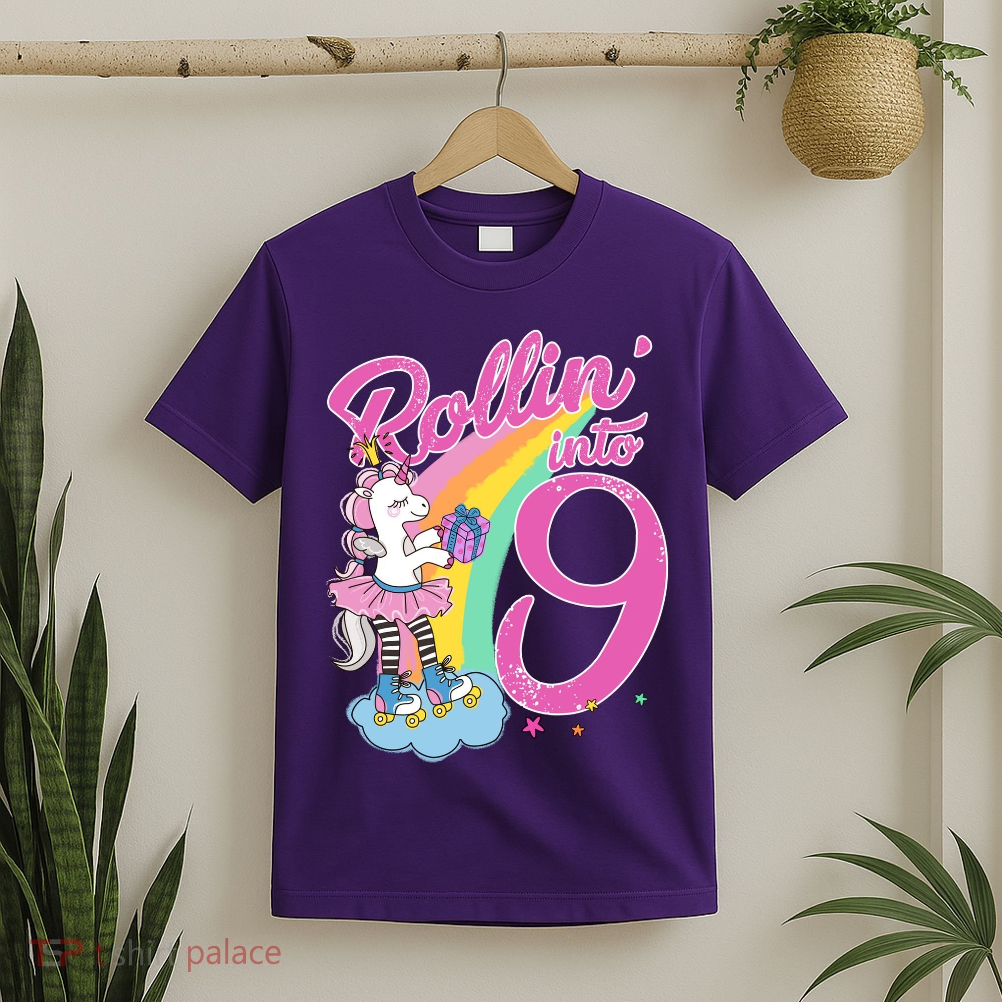 Rollin' Into 9 Skating Unicorn Birthday T-Shirt