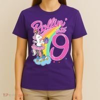 Rollin' Into 9 Skating Unicorn Birthday T-Shirt thumb 4