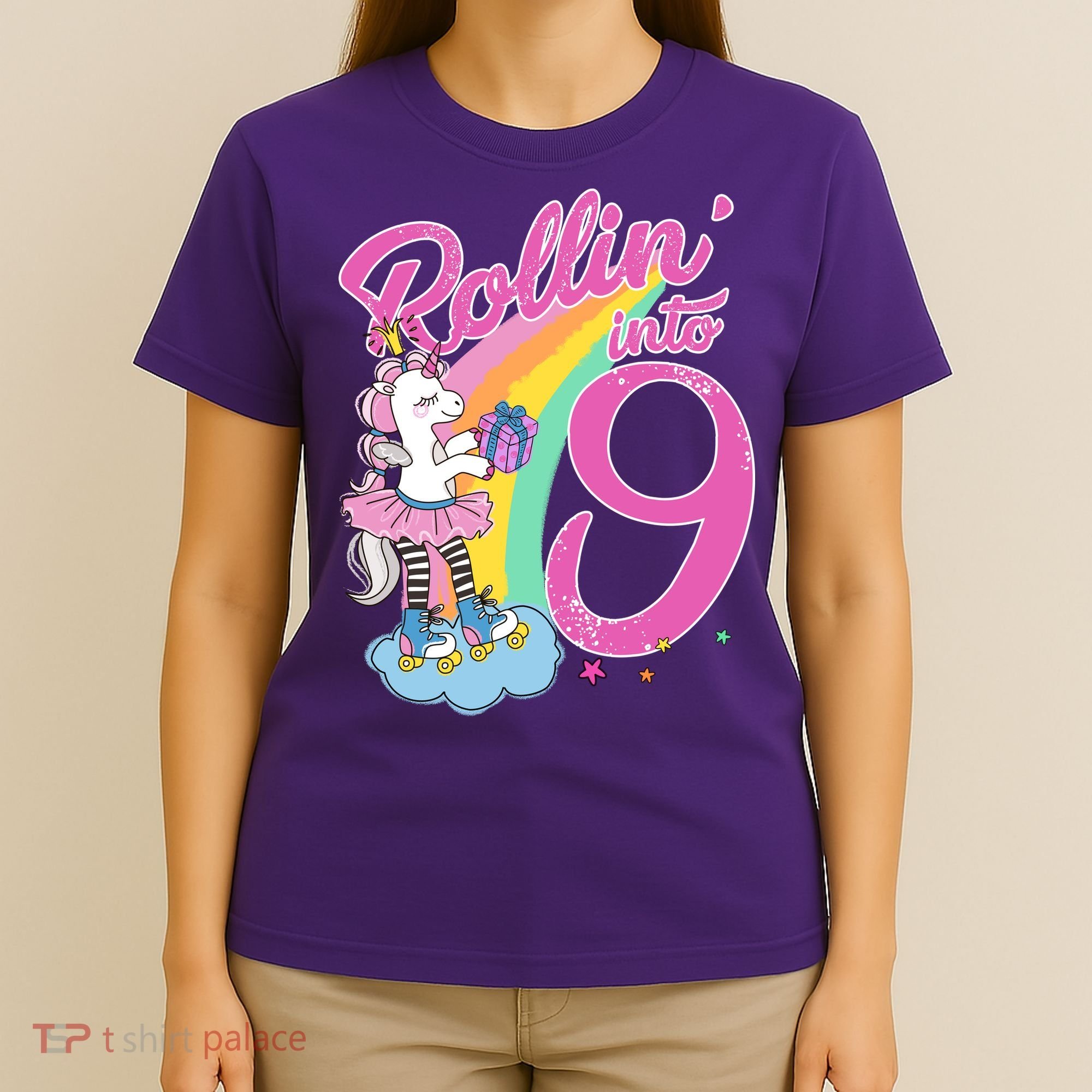 Rollin' Into 9 Skating Unicorn Birthday T-Shirt