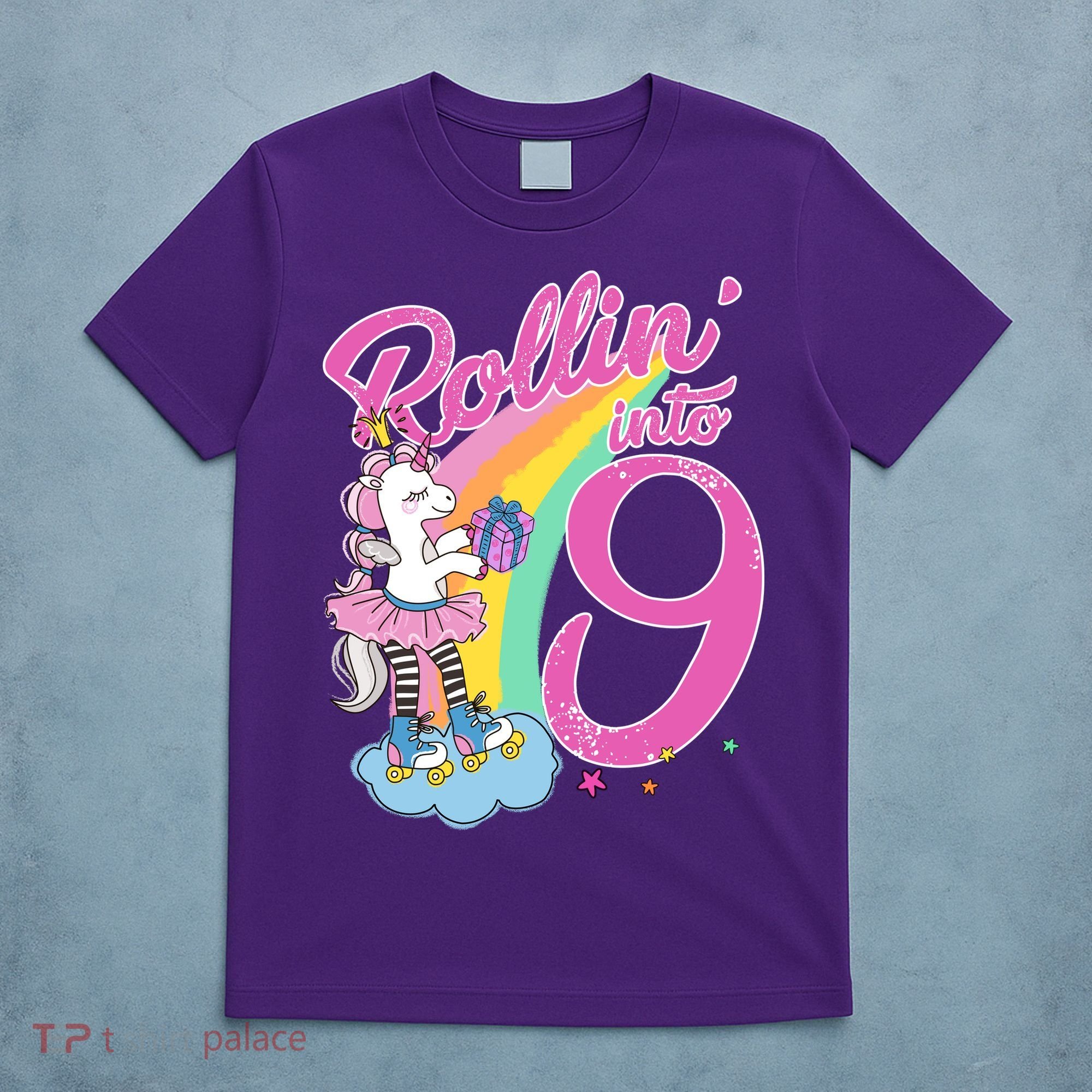 Rollin' Into 9 Skating Unicorn Birthday T-Shirt