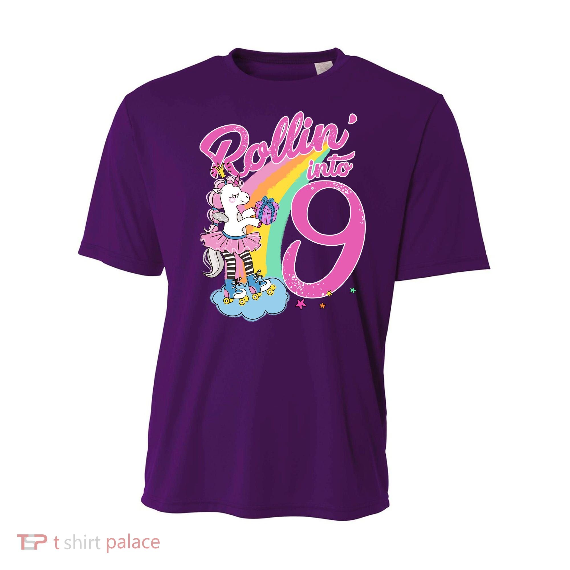 Rollin' Into 9 Skating Unicorn Birthday Youth Performance Sprint T-Shirt