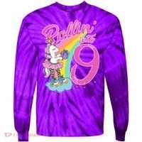 Rollin' Into 9 Skating Unicorn Birthday Tie-Dye Long Sleeve Shirt thumb 0