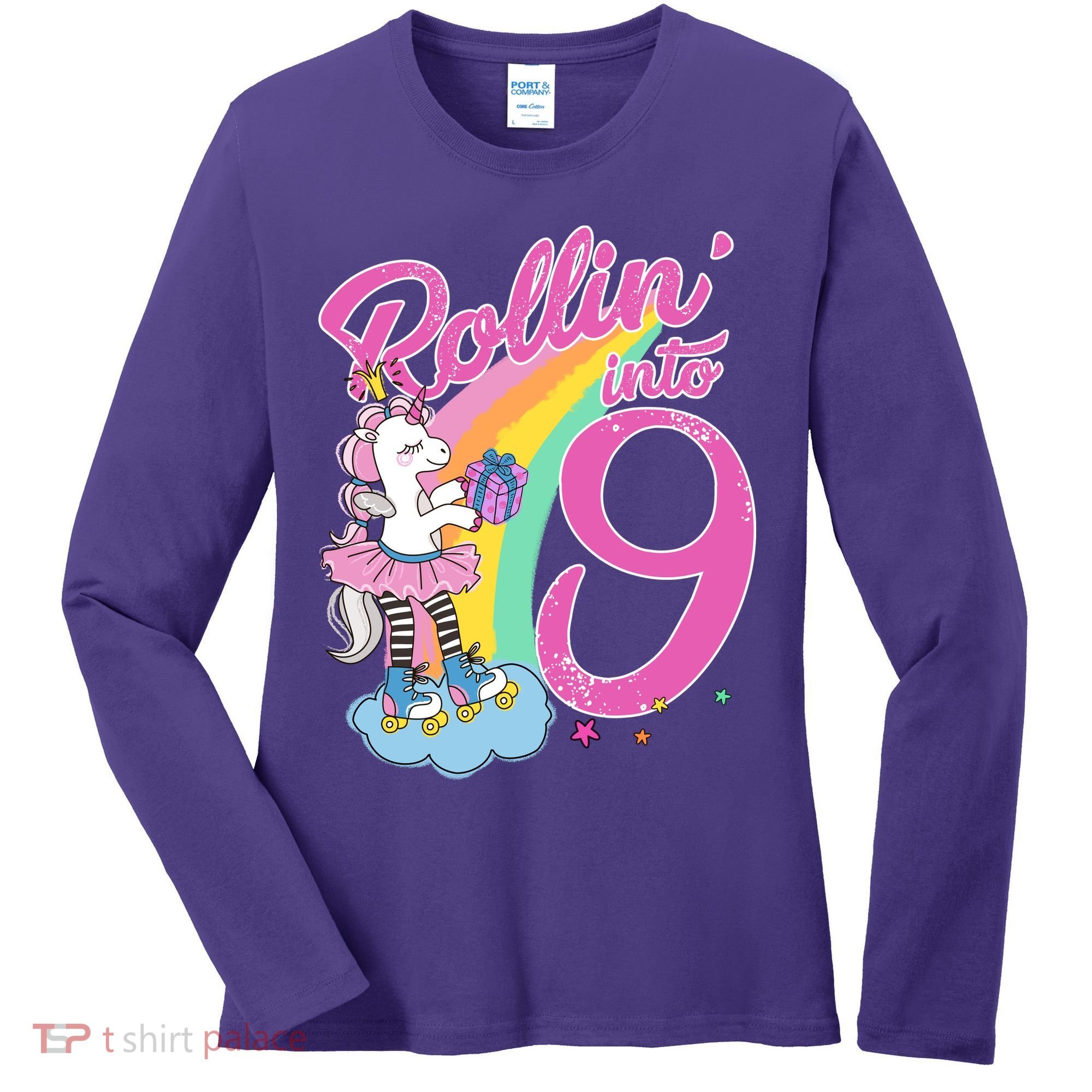 Rollin' Into 9 Skating Unicorn Birthday Women's Long Sleeve Shirt
