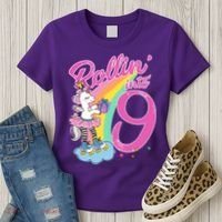 Rollin' Into 9 Skating Unicorn Birthday Women's T-Shirt thumb 3