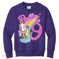 Rollin' Into 9 Skating Unicorn Birthday Kids Sweatshirt thumb 0