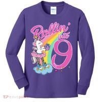 Rollin' Into 9 Skating Unicorn Birthday Kids Long Sleeve Shirt thumb 0