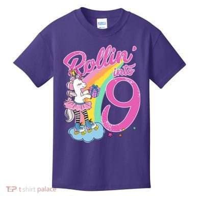 Rollin' Into 9 Skating Unicorn Birthday Kids T-Shirt