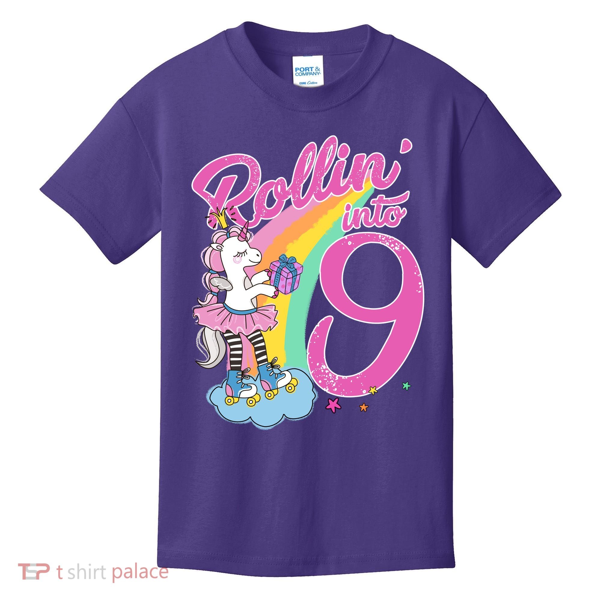 Rollin' Into 9 Skating Unicorn Birthday Kids T-Shirt