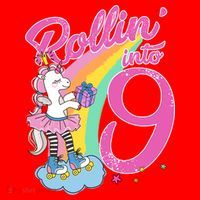 Rollin' Into 9 Skating Unicorn Birthday Santa Hat thumb 1