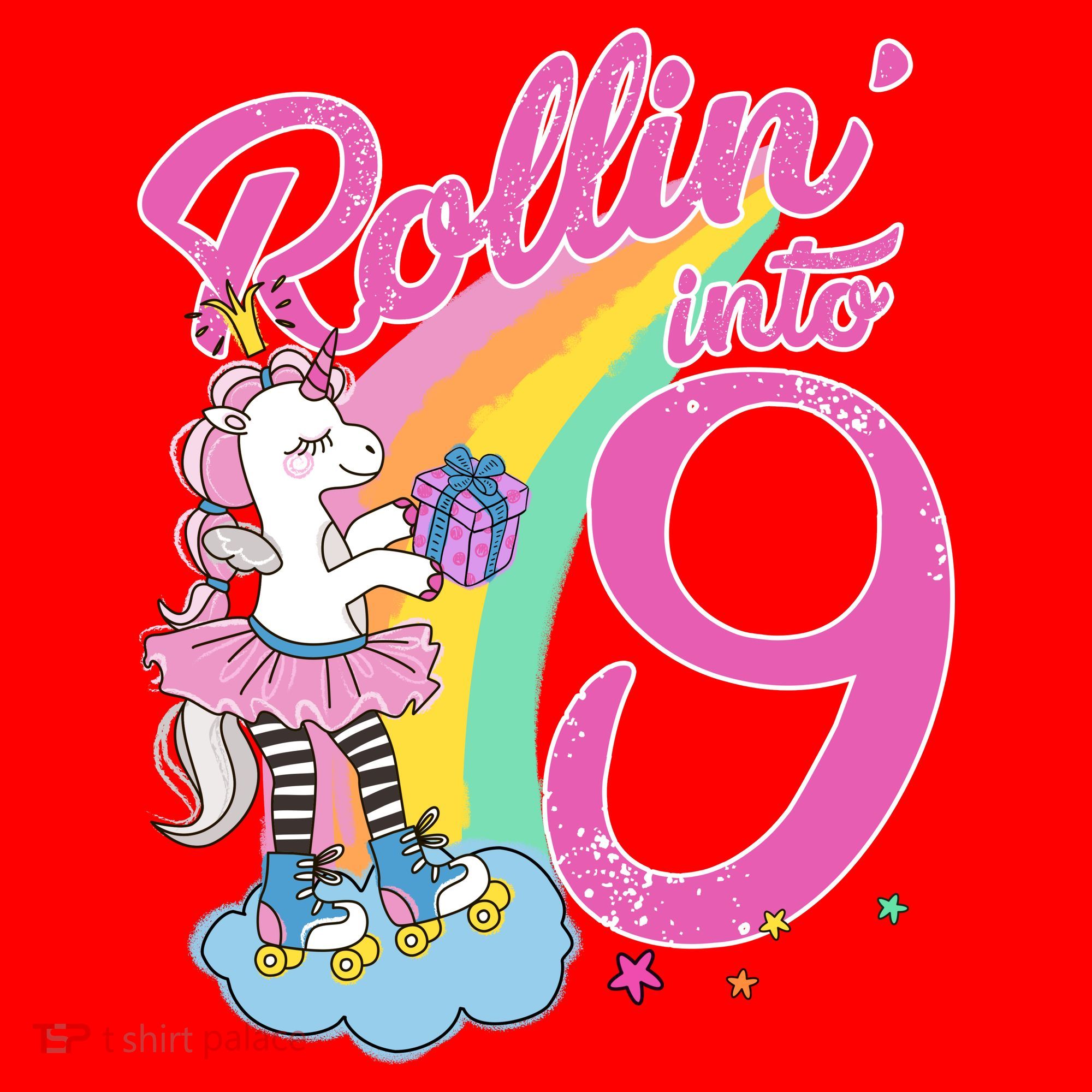 Rollin' Into 9 Skating Unicorn Birthday Santa Hat