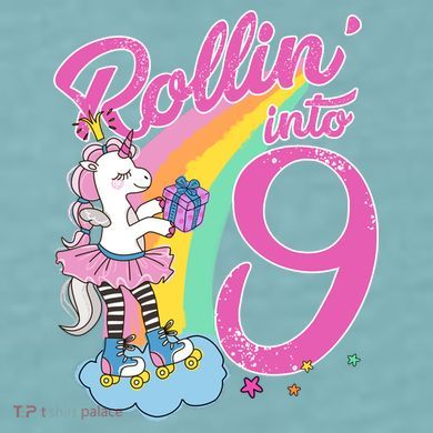 Rollin' Into 9 Skating Unicorn Birthday Sueded Cloud Jersey T-Shirt