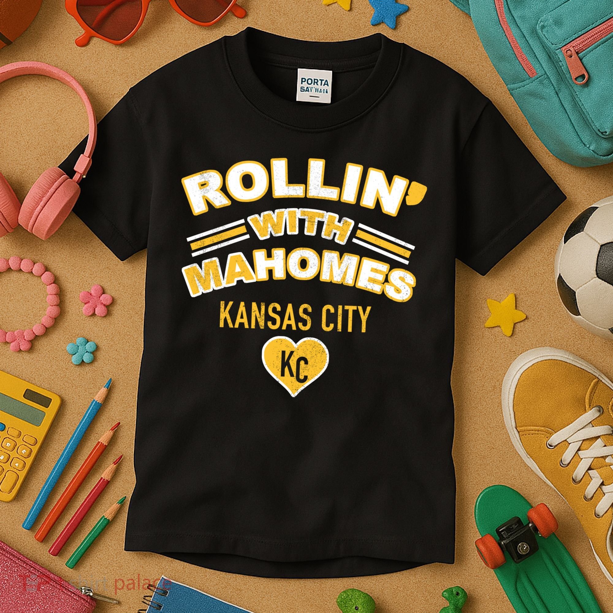 Rollin With Mahomes Kansas City Kids T-Shirt