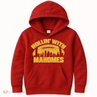 Rollin With Mahomes Kansas City Skyline Kids Hoodie thumb 0