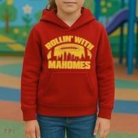 Rollin With Mahomes Kansas City Skyline Kids Hoodie thumb 3
