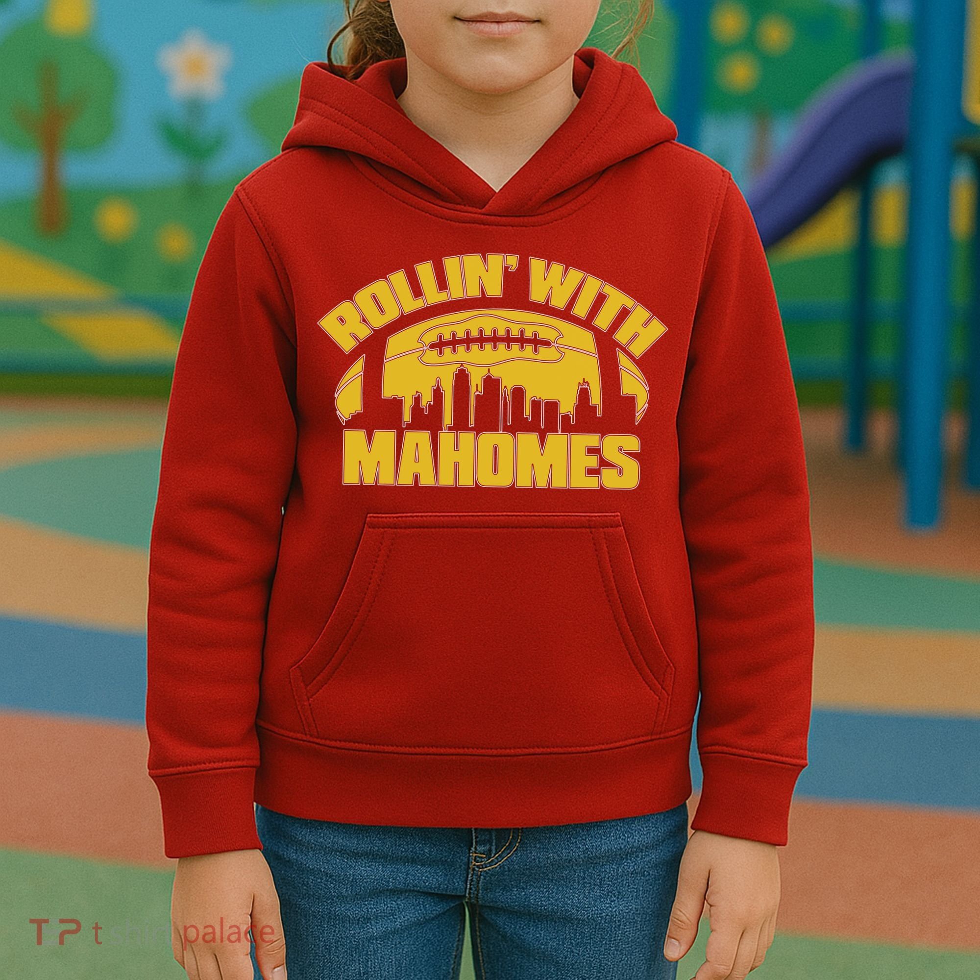 Rollin With Mahomes Kansas City Skyline Kids Hoodie